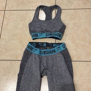 Gymshark Gray and Blue Bra and Leggings Set